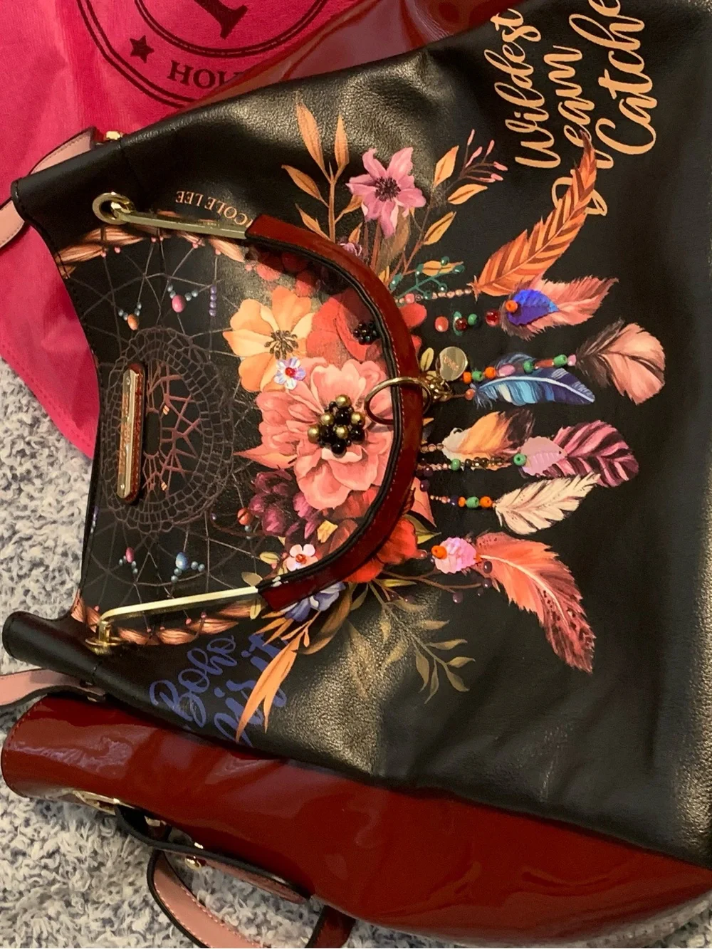Nicole Lee Black 'Wildest Dream Catcher' Floral Dreamcatcher Satchel